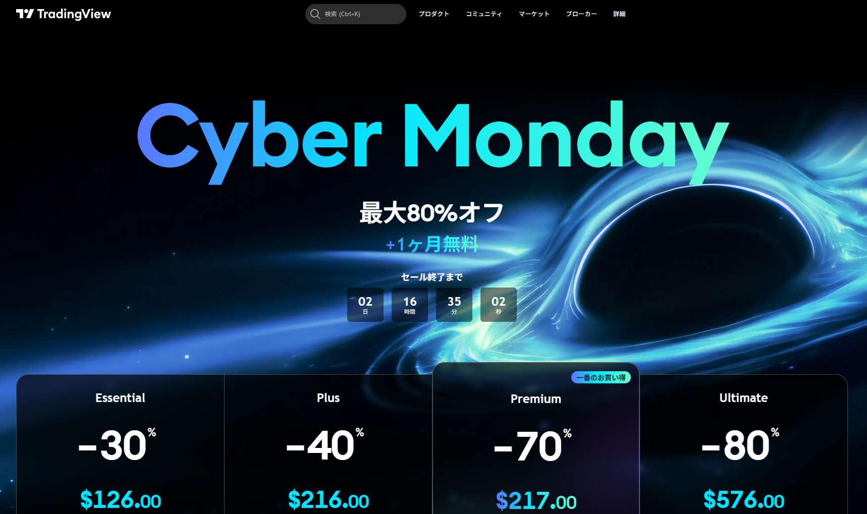 TradingViewで1年間最大のサイバーマンデーセール開催中!